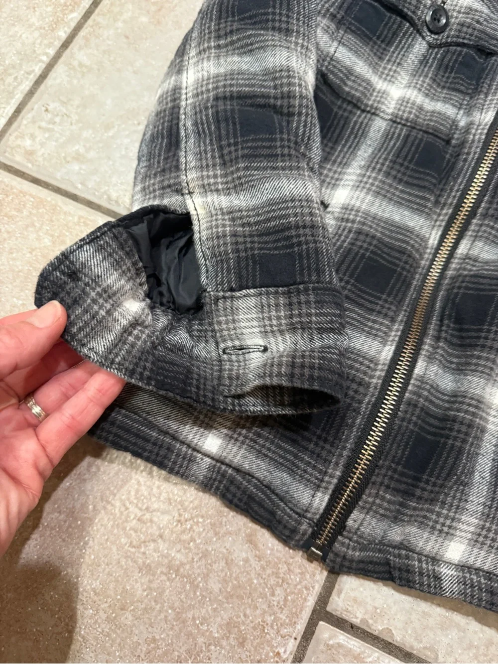 OshKosh B'gosh Black & Gray Plaid Sherpa Collar Pea Coat